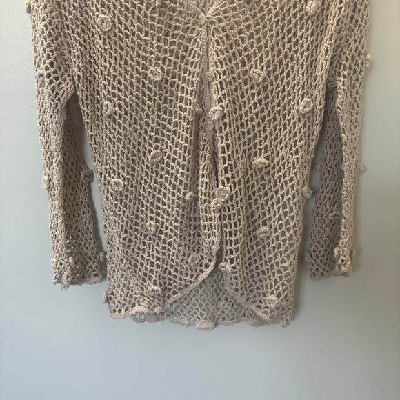 J.Jill Women’s Hand Crochet Sweater Open Cardigan Beige Linen Boho Knit XL - Picture 5 of 12